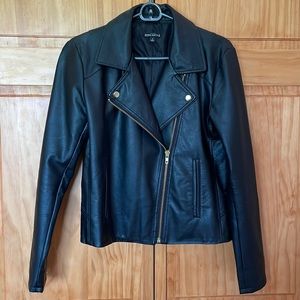 J. Crew Mercantile women’s size S black faux leather jacket with gold details